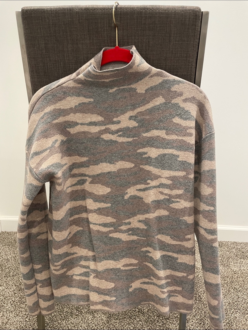 Tahari Camo Turtleneck Sweater in Beige and Gray